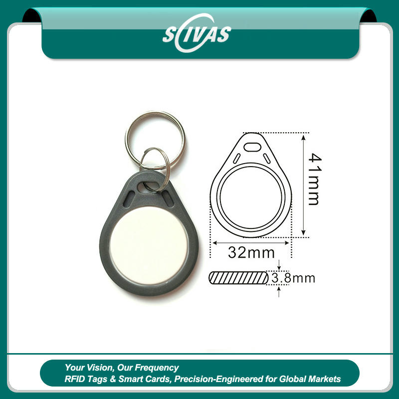 A professional perspective shot of a red ZT-SJZ-7 RFID key fob emphasizing its high quality ABS material that resists daily deformation.