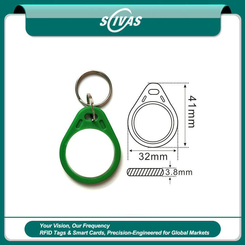 The reverse side of a yellow ZT-SJZ-7 RFID key fob provides a flat surface perfect for permanent laser engraving of unique chip IDs.