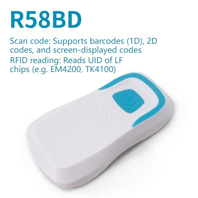 HF RFID Reader with Barcode Scanner & Bluetooth Connectivity shown in the description section with a metal surface premium finish for 13.56MHz HF RFID Readers applications.