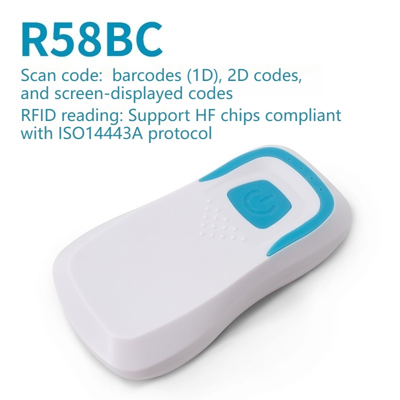 HF RFID Reader with Barcode Scanner & Bluetooth Connectivity shown in the description section with a office branding durable design for 13.56MHz HF RFID Readers applications.